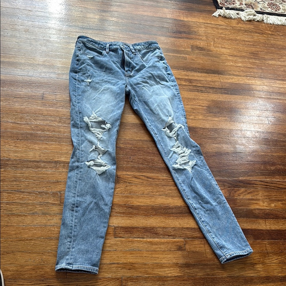 American Eagle Outfitters Blue Skinny Distressed Jeans